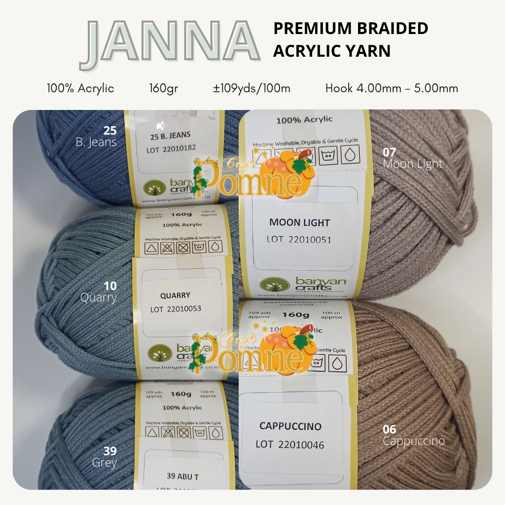 BENANG JANNA - PREMIUM BRAIDED ACRYLIC YARN 160gr/100m / Benang Rajut Tas / Benang Rajut Braided Premium