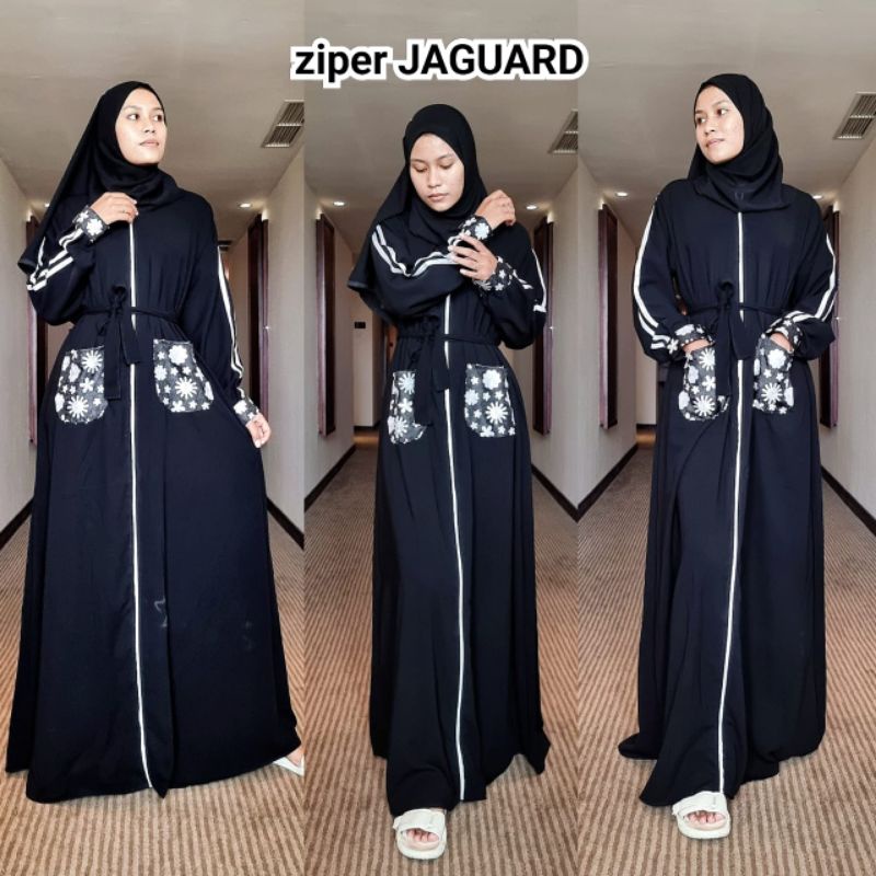 Abaya Gamis Hitam Maxi Brokat Simpel Busui Dress Polos motif Ziper Jaguar