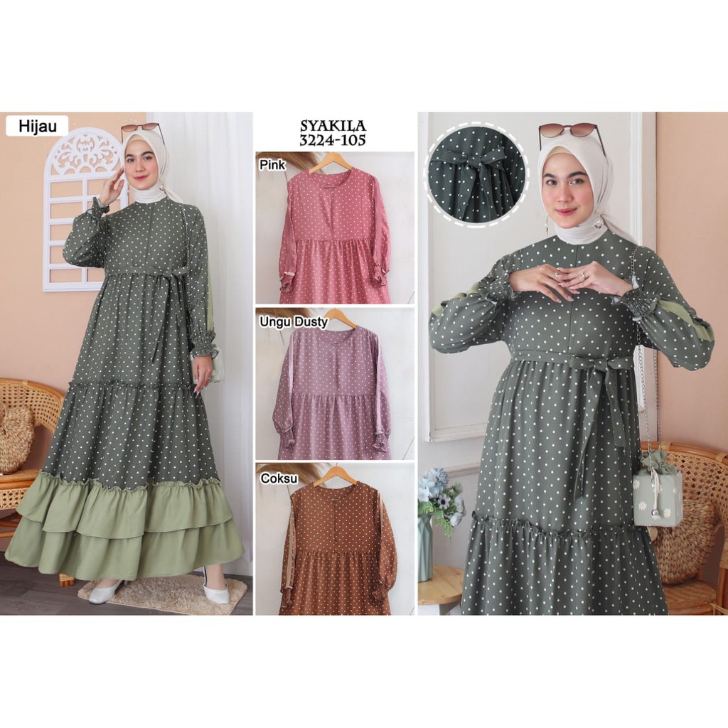 DGC 3224 GAMIS KERUT 105 SYAKILA POLKADOT KOMBINASI SYAKILA POLOS