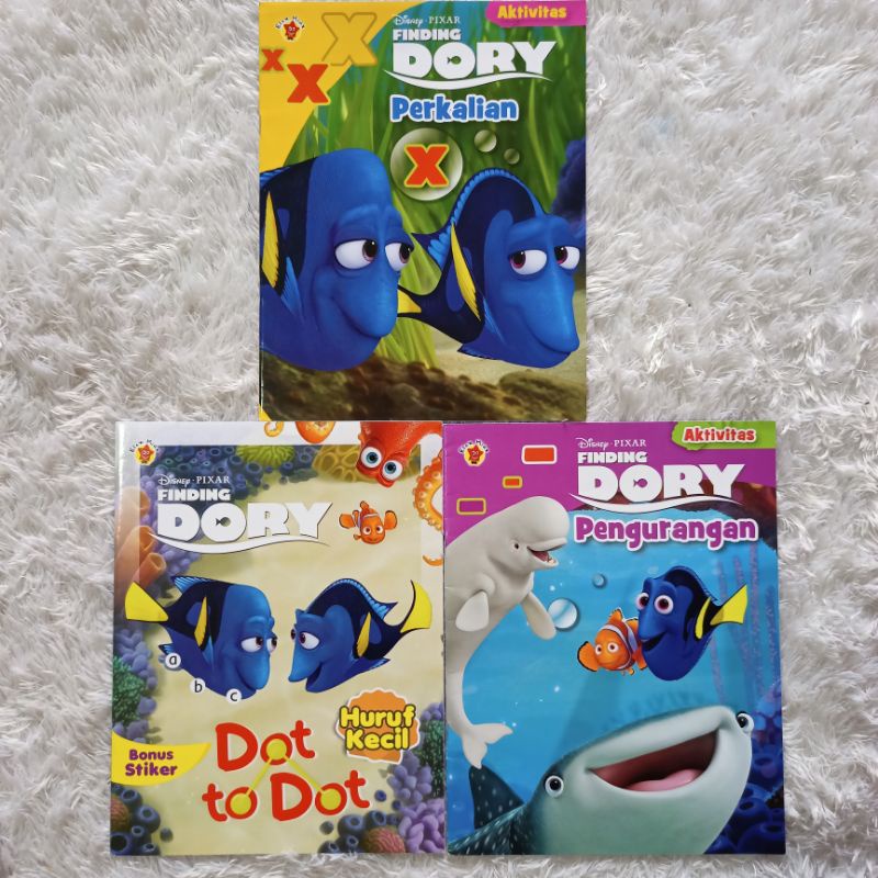 Buku Aktivitas Anak - Finding Dory - Perkalian, Pengurangan, Dot To Dot Huruf kecil dan Bonus Stiker