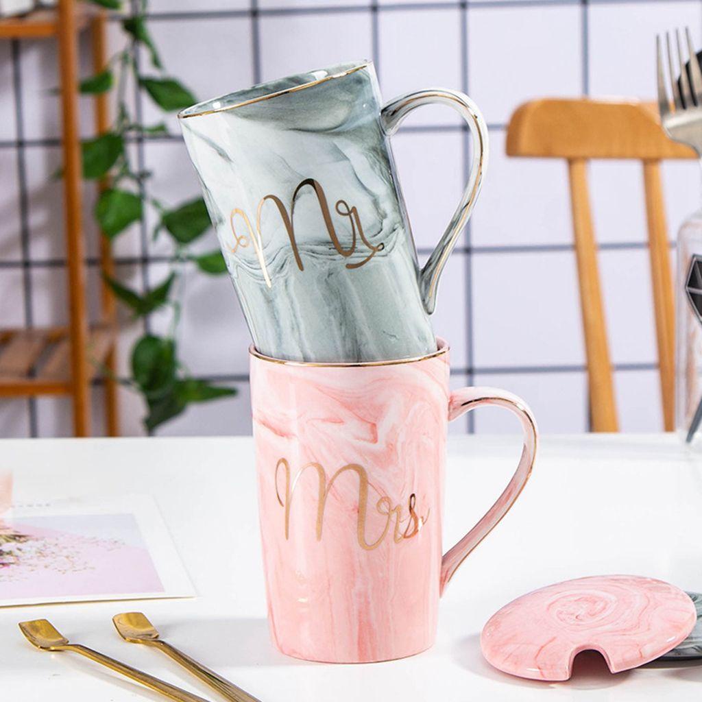 Lanfy Mug Elegan Kemasan Bagus Untuk Susu,Kopi,Oatmeal Urat Marmer Nordic INS Engagement Gift