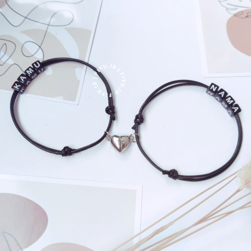 2 PCS/1SET GELANG MAGNET LOVE SILVER BISA REQUEST INISIAL atau NAMA / GELANG COUPLE PASANGAN