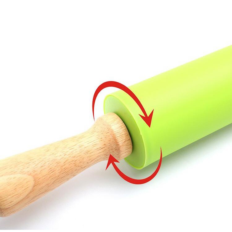 Rolling Pin Silikon Penggiling Adonan Pegangan Kayu Anti Lengket / Rolling Pin Food Grade / BPA Free