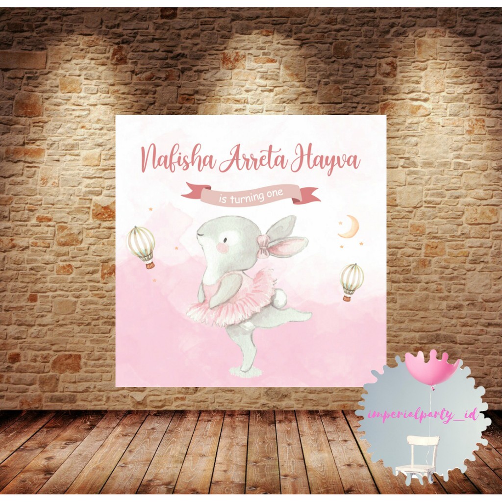 Custom Backdrop Banner Spanduk Happy Birthday Rabbit Kelinci Balet