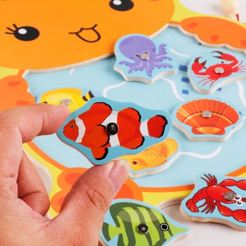 mainan anak kayu pancing mancing ikan bahan kayu dengan magnet - kado anak - hadiah anak