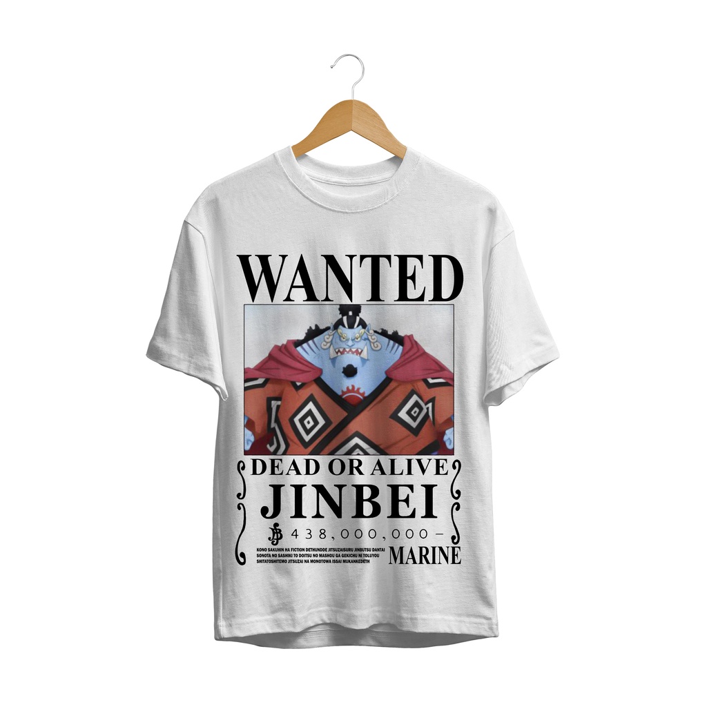 T-SHIRT BAJU ANIME ONE PIECE WANTED MUGIWARA JINBEI