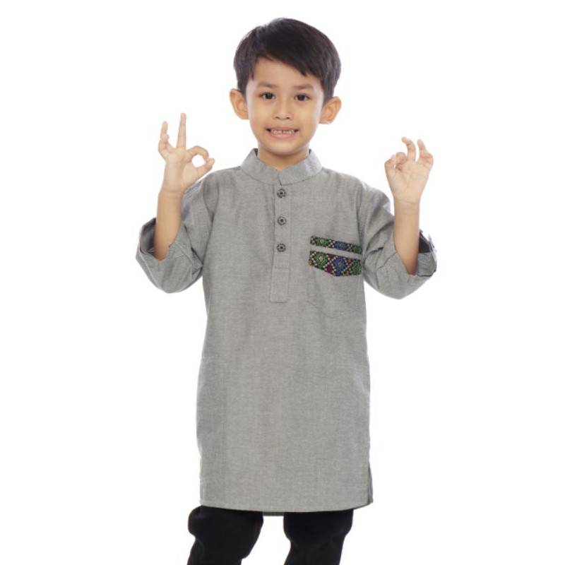 baju koko anak motif saku batik koko anak laki-laki model kurta bahan oxford size M L XL XXL