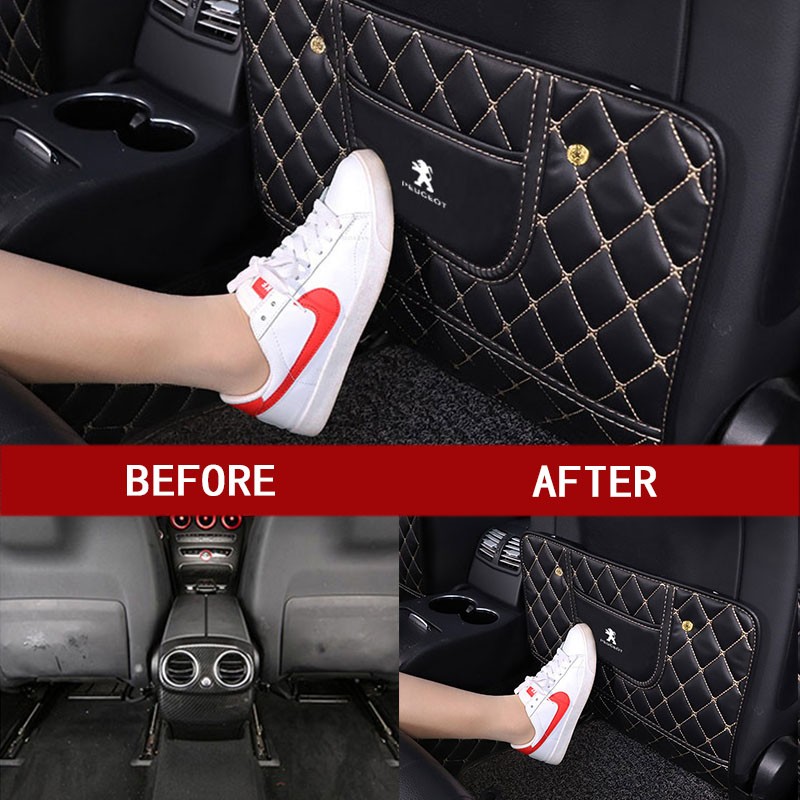 Car Seat Back Anti Kick Pad Universal Leather Auto Seat Back Protector Cover Storage Pocket For Peugeot 308 206 208 3008 508 408 207 406 405 407 2008 5008 306 307 RCZ