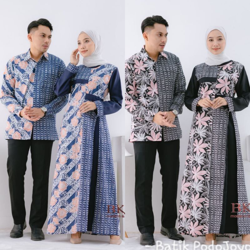 gamis BKiL kemeja BKiL couple gamis dan kemeja batik retsleting depan busui warna cantik motif bunga