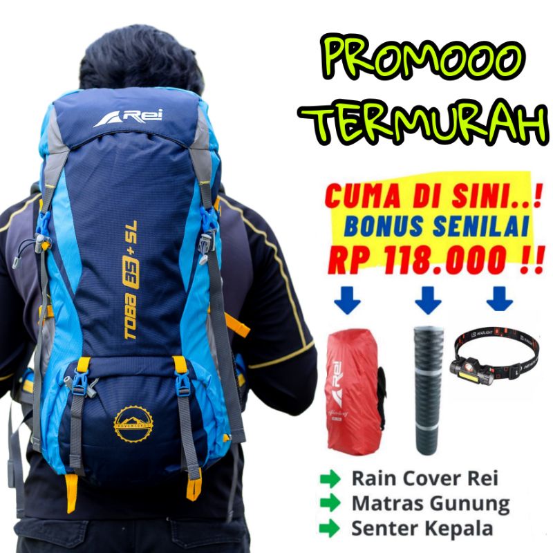 Paket tas gunung keril carrier rei Toba 35 + 5L INCLUDE RAINCOVER - Ransel arei toba 40L - Tas gunung 40l rei toba