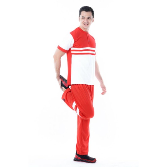 Setelan Baju Olahraga Couple Muslimah Lengan Panjang (edition spesial kemerdekaan)-Cowo RedWhite Ghaly