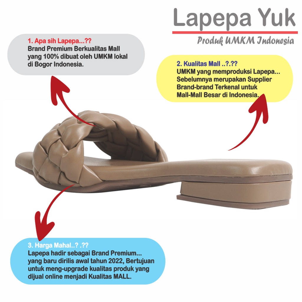 LAPEPA YUK - Sandal Wanita Teplek Selop ALEEA  Sendal Slop Cewek Flat Slip On Tidak Licin Anti Slide Karet Jelly  Size 36 37 38 39 40 Sandal Perempuan Premium Warna LIGHT TAN Soft Brown Coksu Original Kekinian Terbaru Shoes ORI Mall Official Store