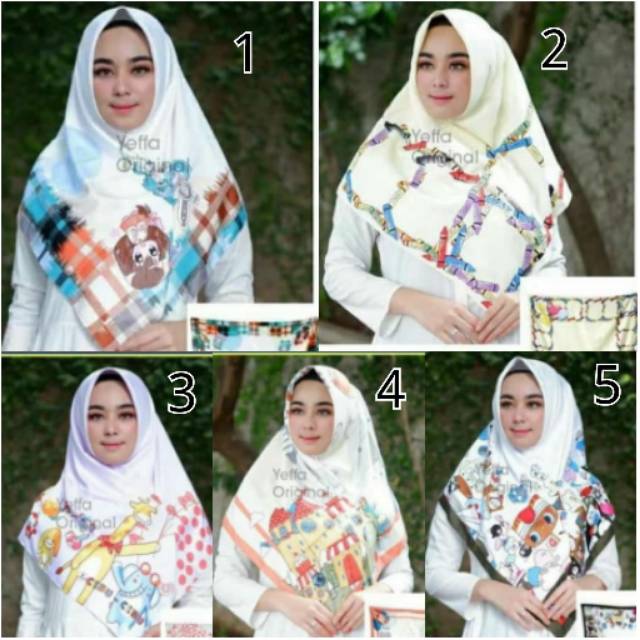SEGIEMPAT CIBU-CIBU/ JILBAB YEFFA/ KERUDUNG SEGI4 SATIN / HIJAB SQUARE MOTIF KARTUN
