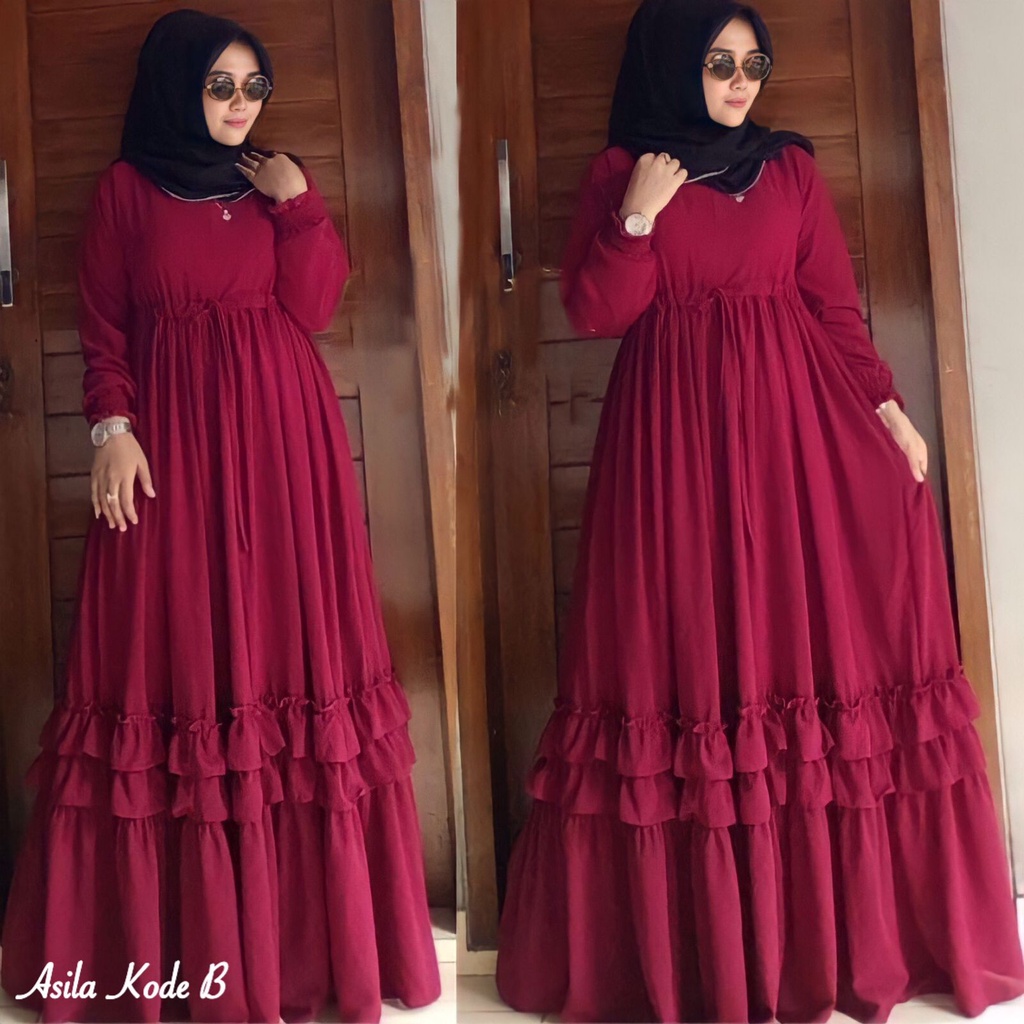 Gamis Asila Aldyn Ceruty Babydoll Full Furing