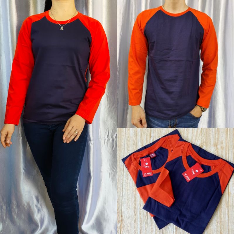 kaosreglan polos NAVY-OREN lengan panjang uk M L XL XXL dewasa pria/wanita