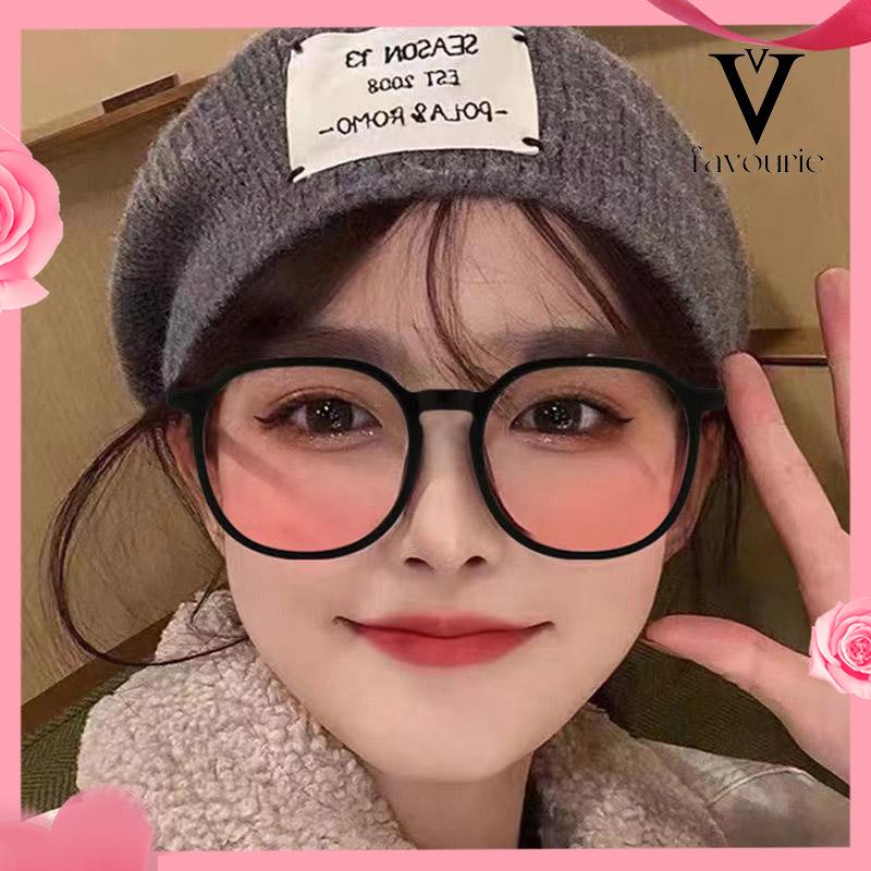 [COD]Gradien Pink Blush Glasses Perempuan Anti-biru Warna Cahaya Mengubah Kacamata Bingkai Besar-FA