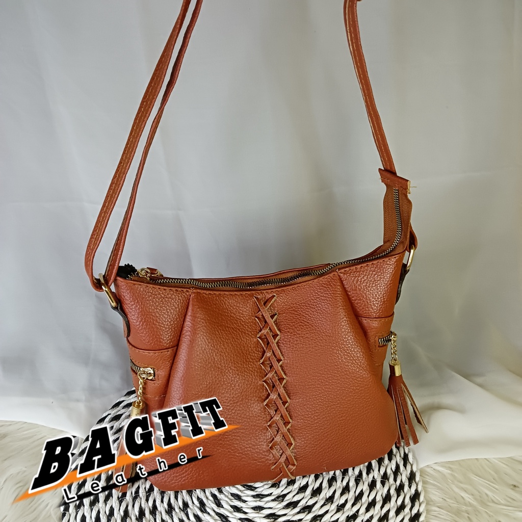 [SIZE L]  Tas Kulit Sapi Asli Selempang Wanita / Tas Papirut Garut