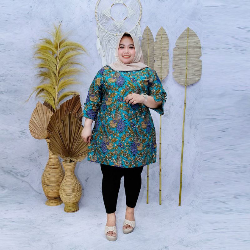 Tunik Batik Wanita Terbaru Ukuran Super Jumbo Big Size LD 140CM FIT 4L 5L 6L ORI Batik Aksara Pekalo zaynbatik-Motif 6