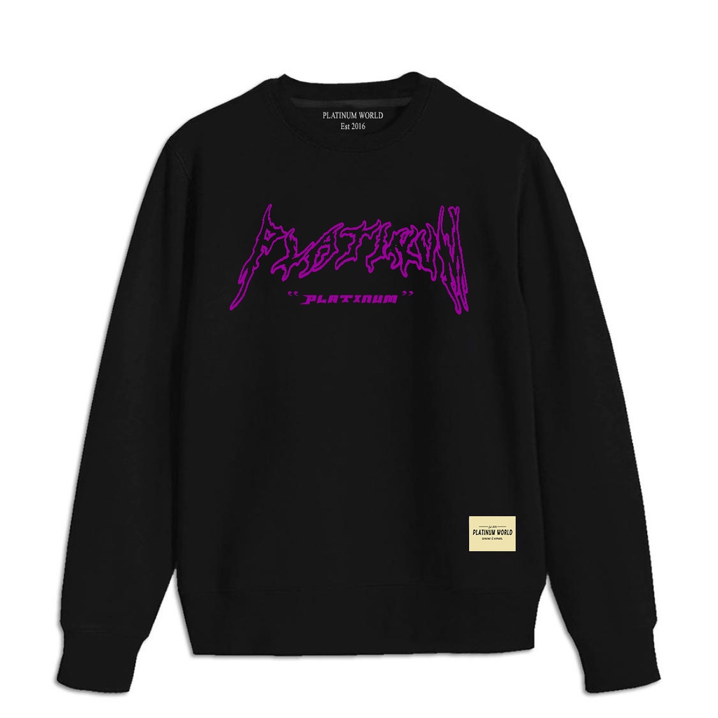 PLATINUM WORLD Crewneck Sweatshirt Font Metal // Jaket Sweater Metal Premium