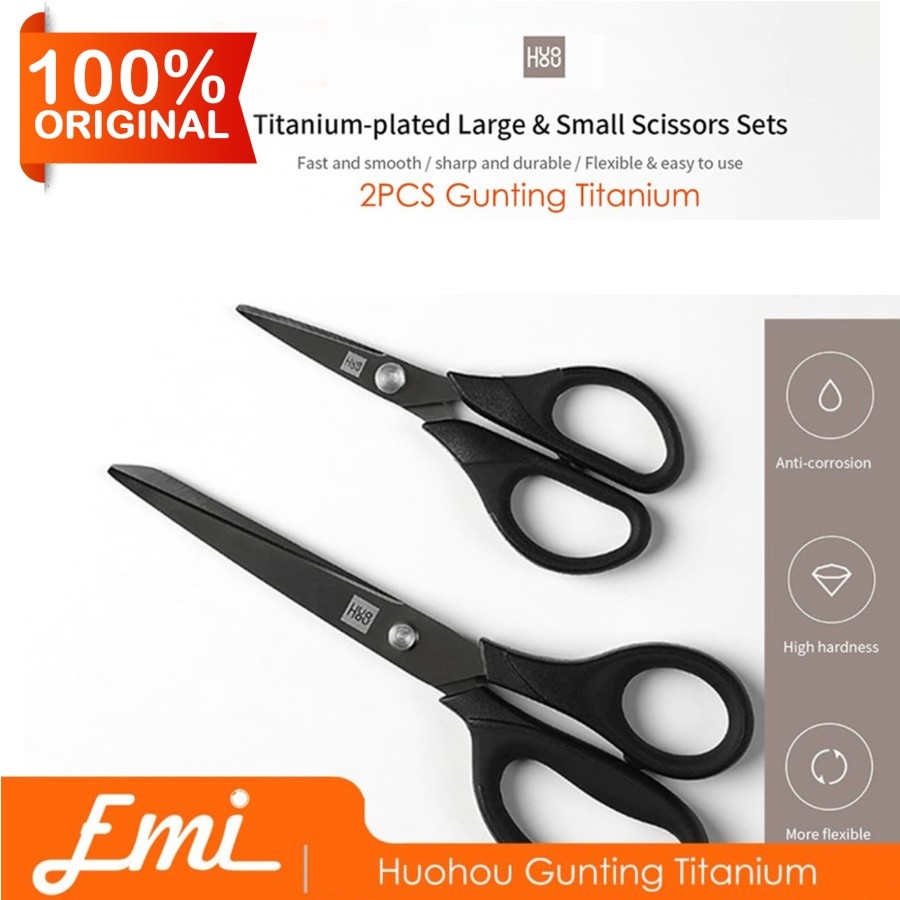 Huohou Gunting Titanium Plated Scissors Set 2 PCS Anti Karat