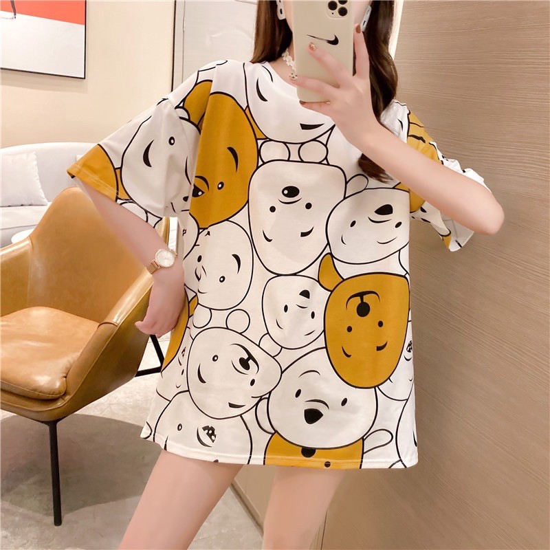 Kaos Oversize Import Motif Pooh | KI129 | Oversized Tee Lucu Fashion Wanita