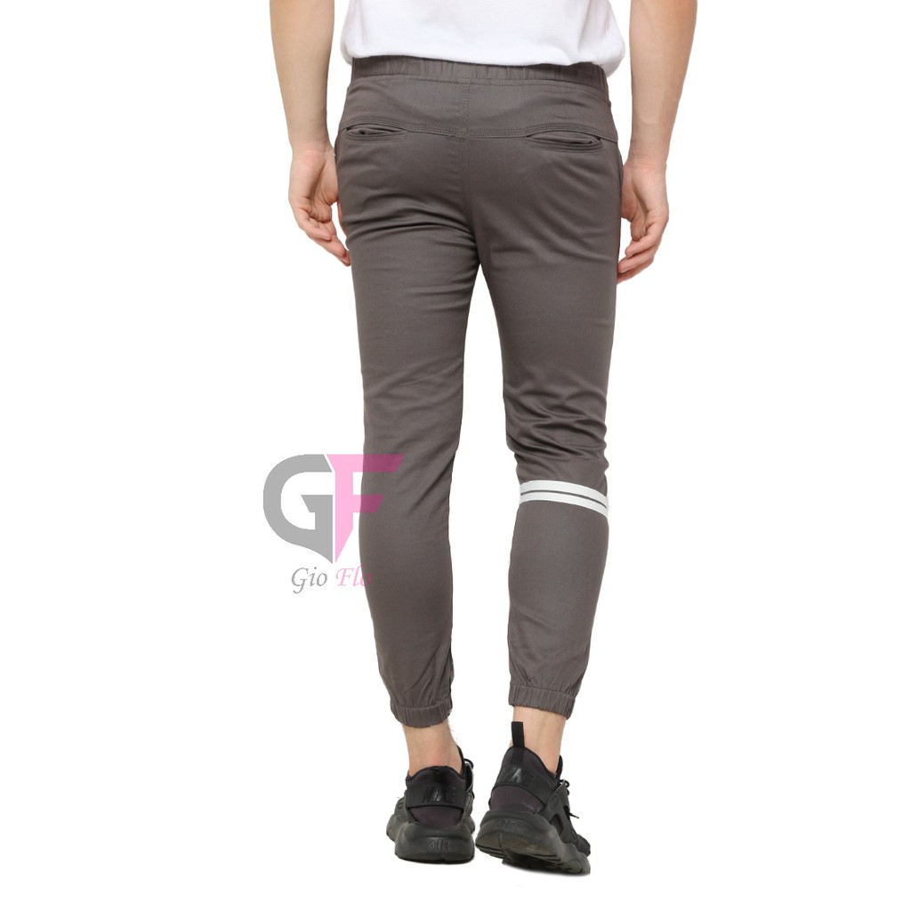 GIOFLO Celana Jogger Polos Panjang Pria Casual Strip Abu / CLN 956