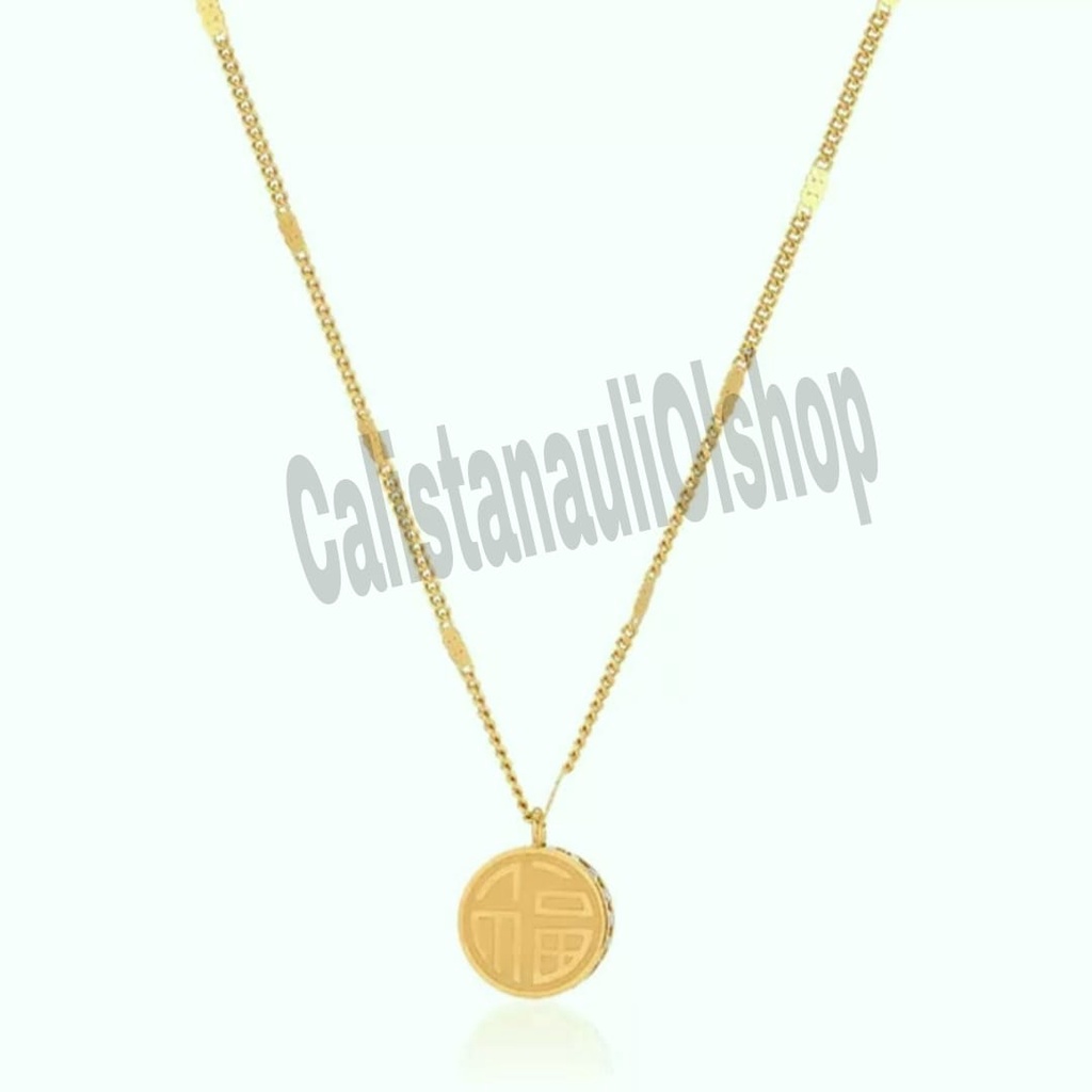 TITANIUM KALUNG DESAIN LINGKAR REZEKI LISE DIAMOND ELEGAN PERHIASAN EMAS KOREA ANTI KARAT DAN ANTI LUNTUR