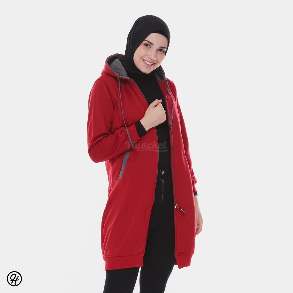 HIJACKET BEAUTIX | HIJAKET JAKET HIJAB PANJANG WANITA MUSLIMAH SYAR'I-MAROON - abu