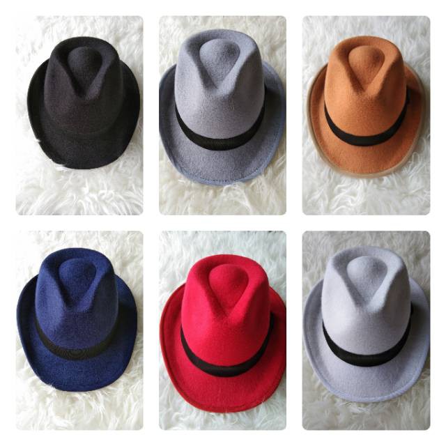 topi fedora ANAK polos warna warni bludru halus