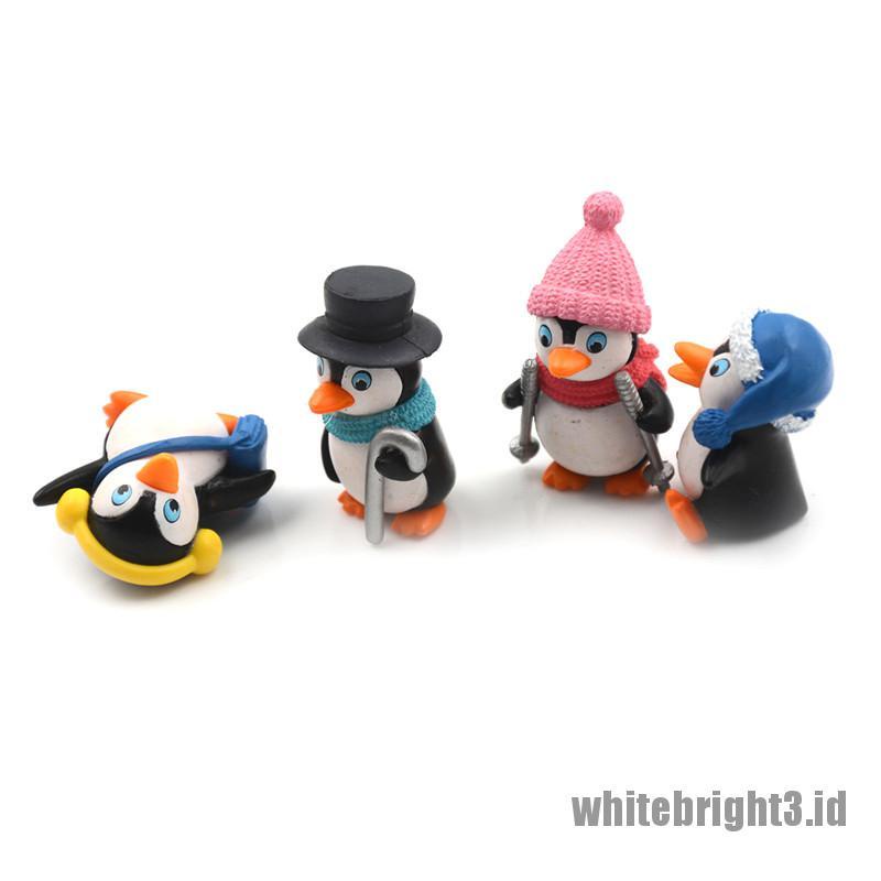 (white3) 4pcs Miniatur Penguin Musim Dingin Untuk Dekorasi Rumah Boneka