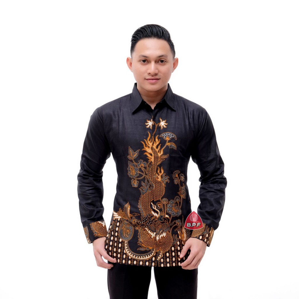 Kemeja naga sosro dan naga api hitam nyaman dipakai motif naga keris Batik SAYFUUL FHASION bisa COD