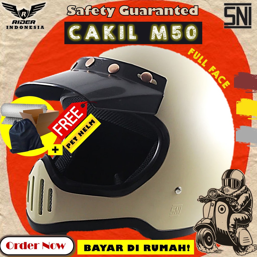 Helem Helm Rimc Cakil M50 Yellow Silver Maroon Helmet Motor Premium Full Face Paket Ganteng  SNI