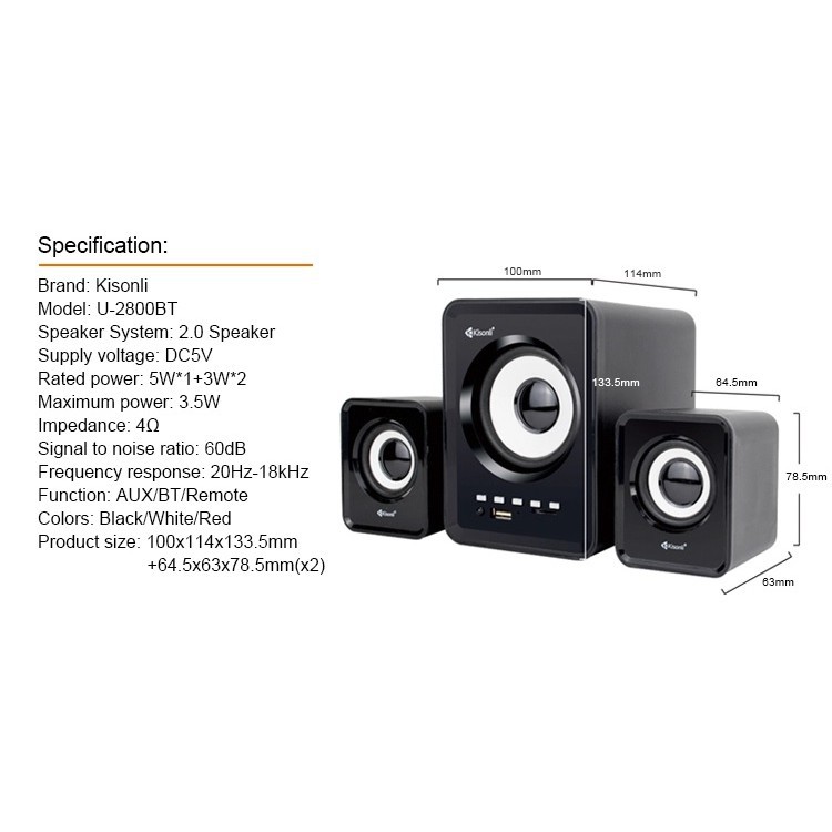 Speaker Aktif Bluetooth Kisonli U2800BT Bisa Radio, TF-Card, Flashdisk, Bluetooth Speaker - ACS