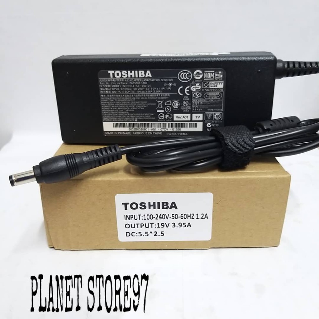 Adaptor Laptop Original Toshiba 19V 3.95A L510 A200 L740 L735 L600 L645 L630 L300 BONUS KABEL POWER