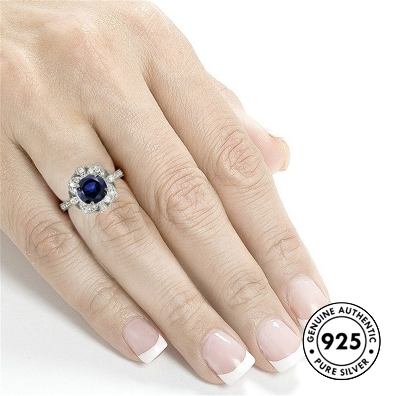 Cincin Sterling Silver 925 Model Bunga Dengan Sapphire Untuk Wanita