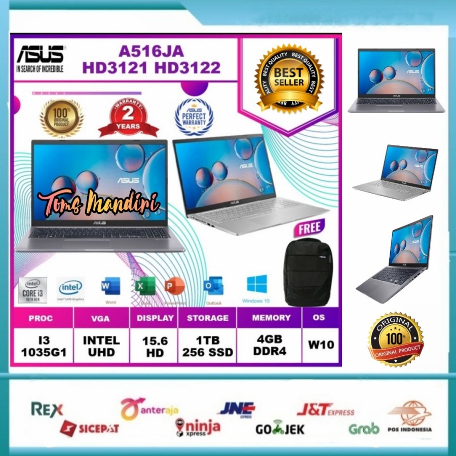 ASUS A516JA HD3121/HD3122 Ci3-1005G1/4GB/1TB+256ssd/W10+OHS/15.6 FHD