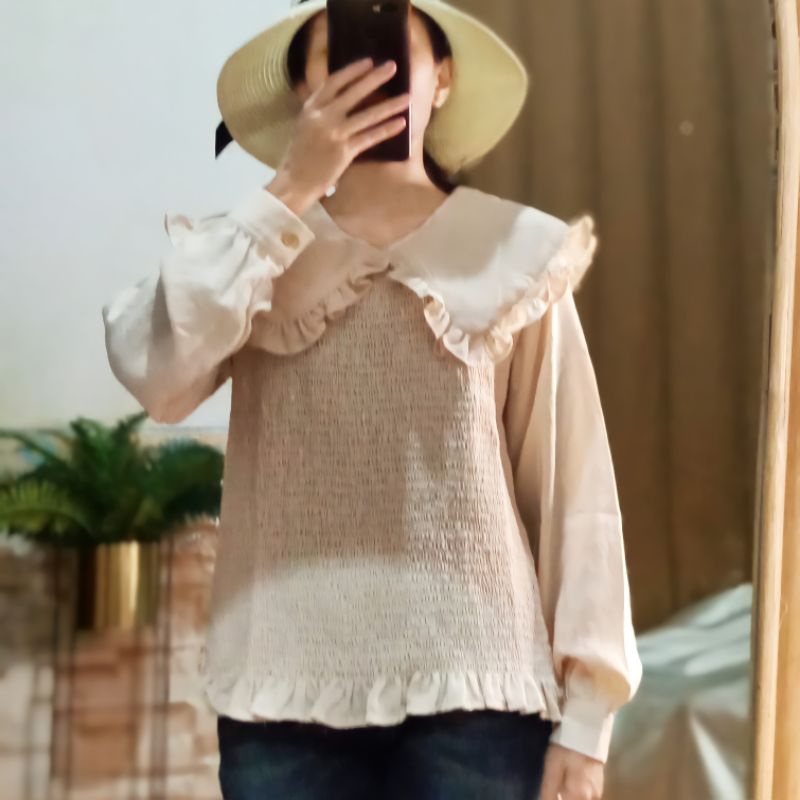 IMPORT - Blus Ruffle Korea by sugar Blous Lengan Longgar Panjang Leher Renda / Collar Blouse model P