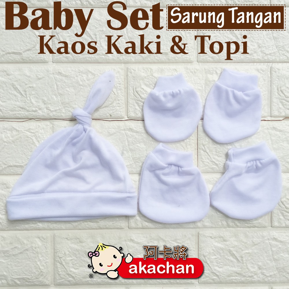 STK Topi Bayi NEWBORN Polos AKACHAN Sarung Tangan Kaos Kaki &amp; Topi Bayi stk akachan - Motif Polos