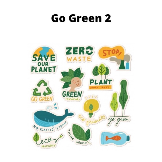 Sticker Pack Go Green Sticker Save Earth Sticker No Plastic Stiker Hp/Laptop Murah Aesthetic