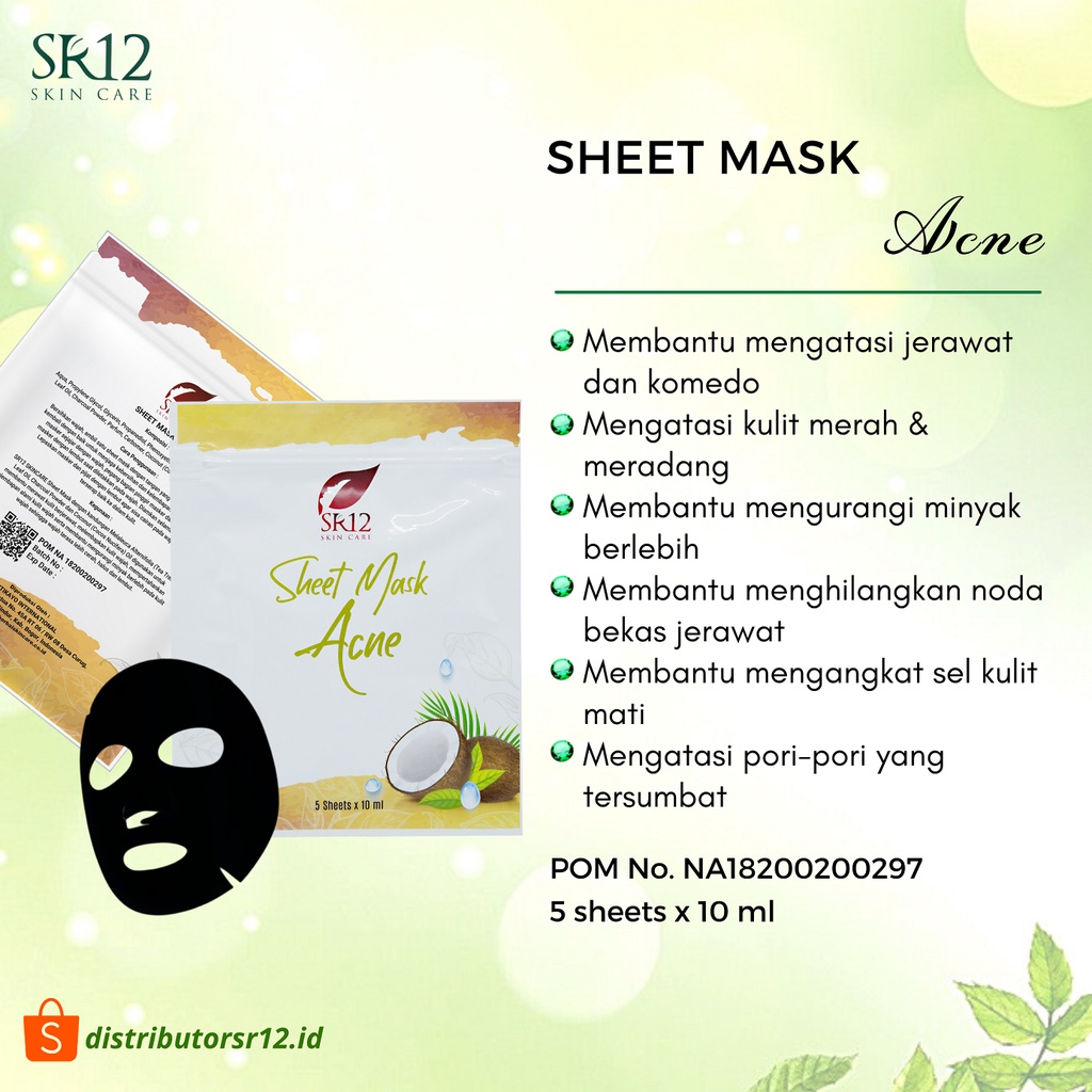 SHEET MASK ACNE SR12 MASKER WAJAH JERAWAT KULIT BERMINYAK BPOM ISI 5 SHEET