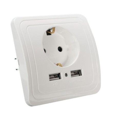 Stop Kontak Dinding EU Plug dengan 2 USB Port - SCN2 - White