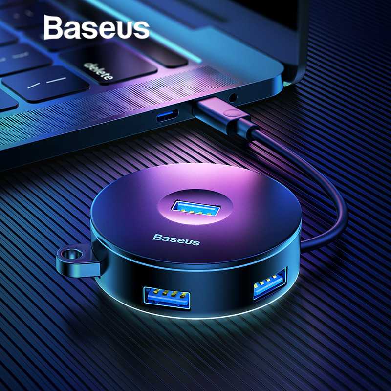 Baseus USB Hub Adapter 3 x USB 2.0 + 1 x USB 3.0 - C30A/C-03-Hitam-Koneksi-USB Type C