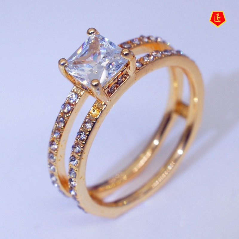 [Ready Stock]14K Gold Double-Layer Diamond Crown Ring Temperament Personality
