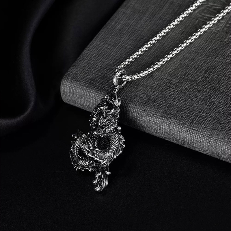 Kalung Rantai Panjang Liontin Naga Gaya Punk Gothik Hip Hop Untuk Pria Dan Wanita
