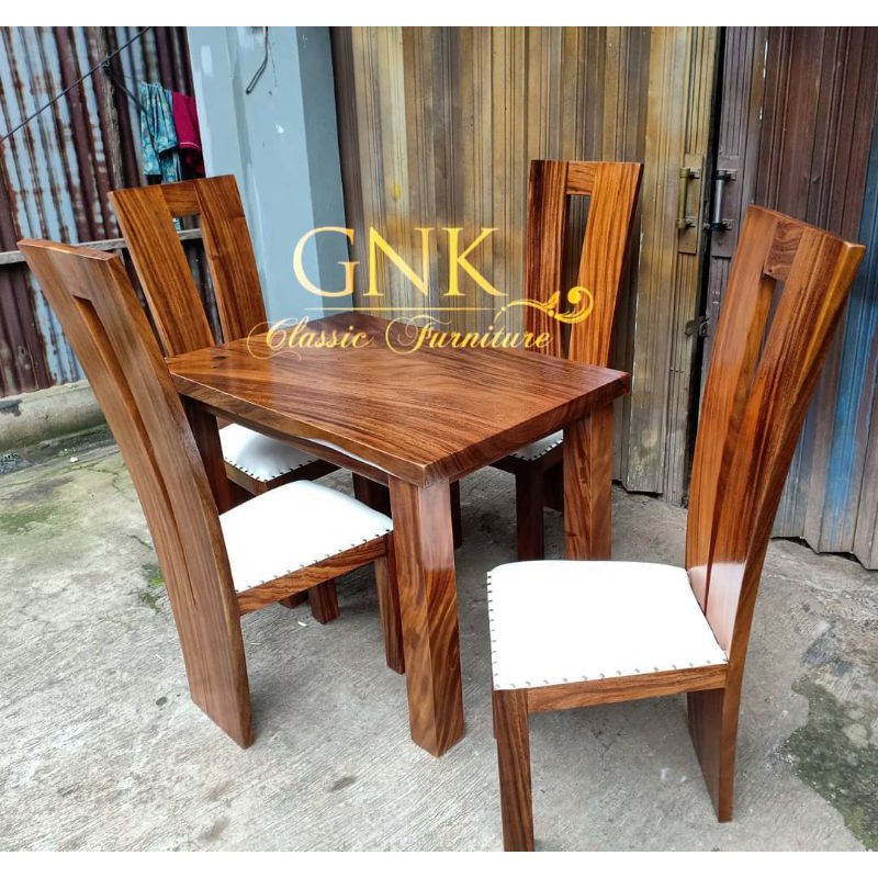 meja makan cafe kayu trembesi kursi 4