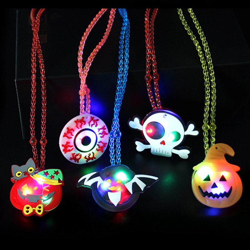 Zzz 5PCS / Set Mainan Kalung Dengan Lampu LED Warna-Warni Untuk Halloween