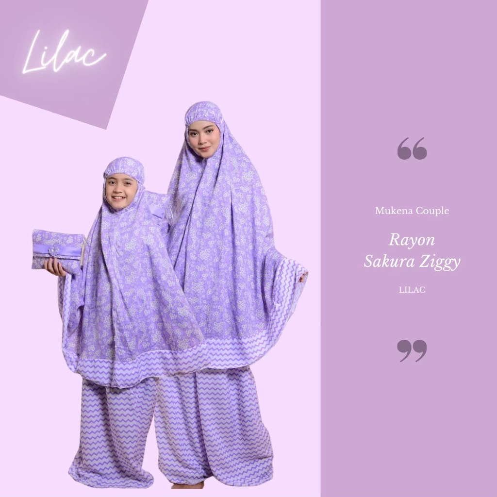 MUKENA COUPLE RAYON SAKURA ZIGGY - RUKUH IBU DAN ANAK KISARAN 2 - 11 TAHUN