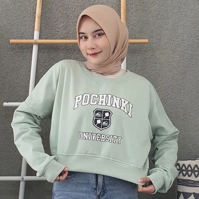 POCHINKI Sweater Kpop Crop Crewneck Sweatshirt Wanita Kekinian Oversize Fashion Outfit Ootd Korean Style Sweter Crewnek Switter Krunek Perempuan Sweeter Viral Remaja Atasan Cewek Premium BB 45-65 PB 50 LD 110 Fleece Tebal Model Terbaru