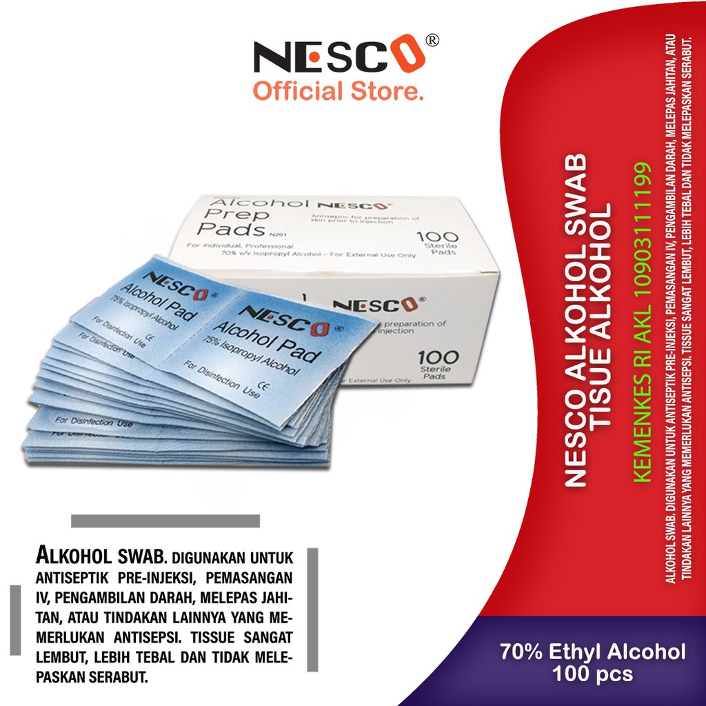 Nesco Alcohol Prep Pads / Tisue Alkohol box 100pcs