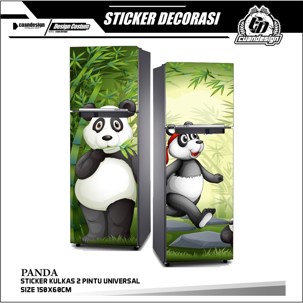 STIKER KULKAS 2 PINTU STICKER MOTIF PANDA LUCU SUDAH DILAPISI ANTI GORES LEM KUAT TAHAN PANAS ANTI A
